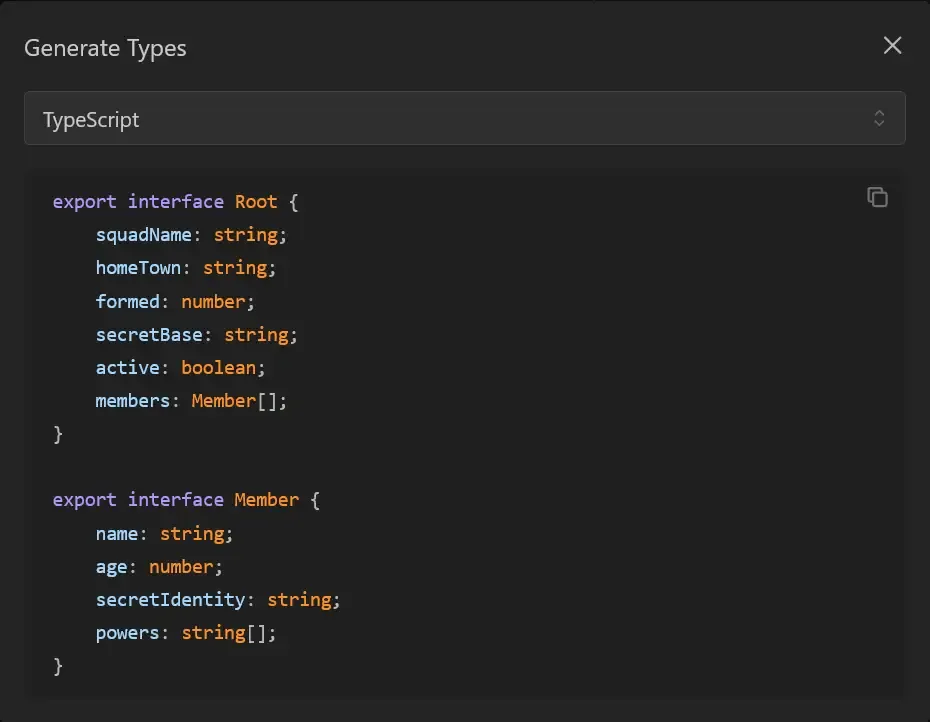 JSON Crack TypeScript 型別生成